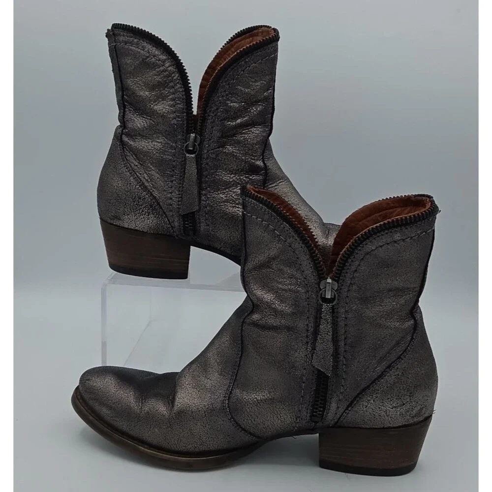 Oxmox Womens Booties Pewter Wash full speed size 7.5 EU 38 Dual Zipper EUC
